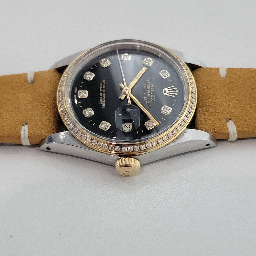 Rolex Oyster 16013 Datejust 36mm 18k SS Mens Diamond Set 1980s