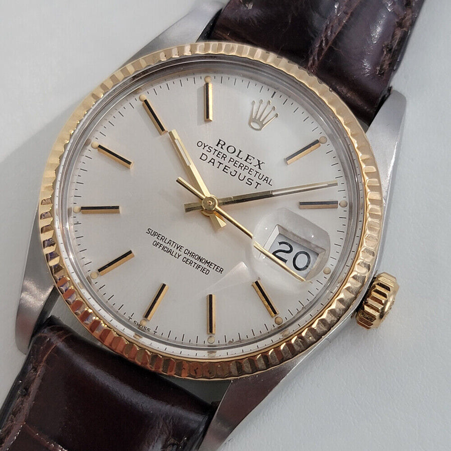 Mens Rolex Datejust Ref 16013 36mm 18k Gold SS 1980s Auto Quickset Swiss RA270B