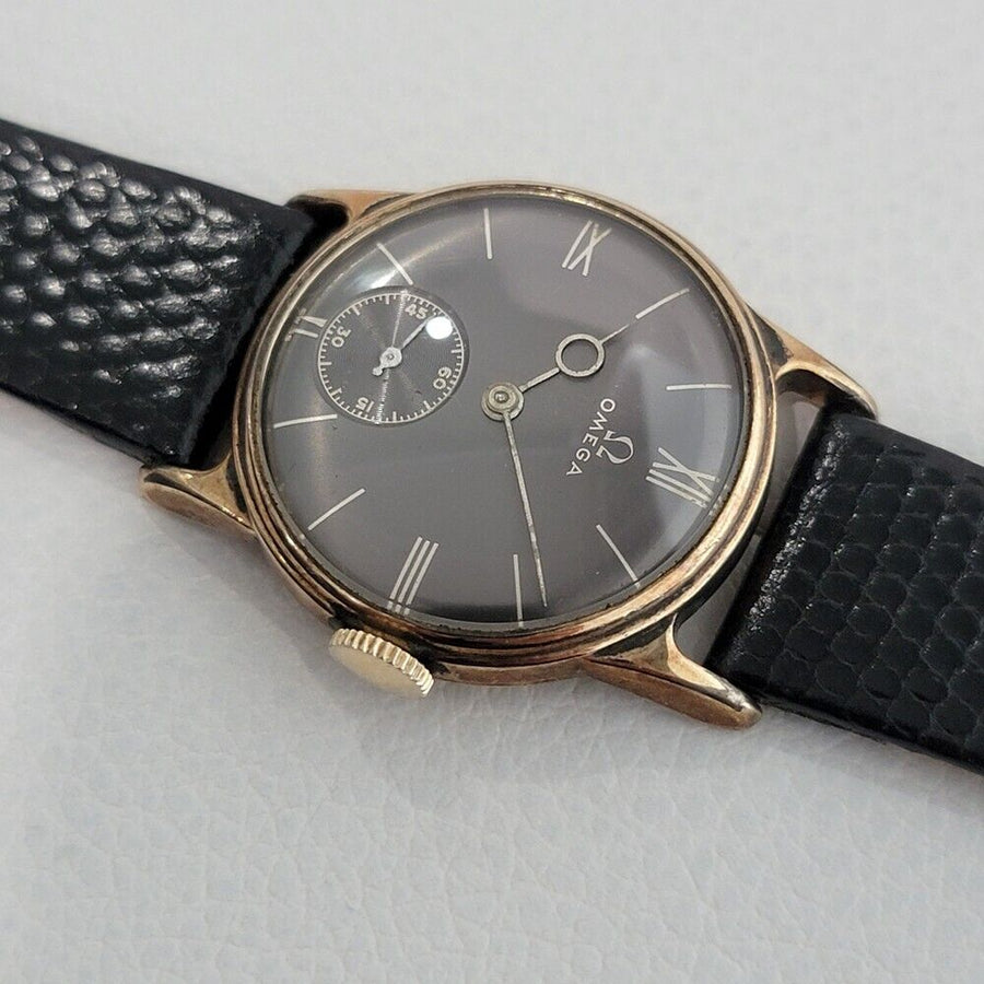 Midsize Omega 28mm 14K Rose Gold Filled Military Style Manual Watch 1930s JM18