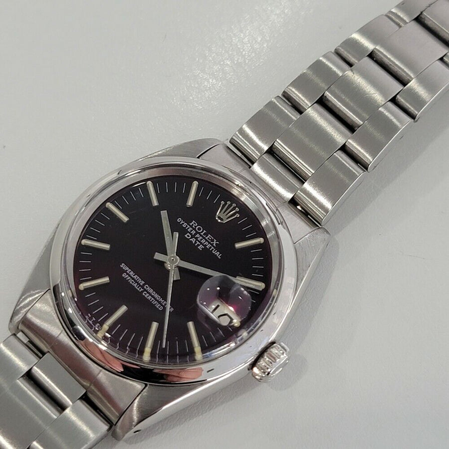 Mens Rolex Oyster Perpetual Date 1501 35mm 1960s Burgundy Dial Automatic RA111
