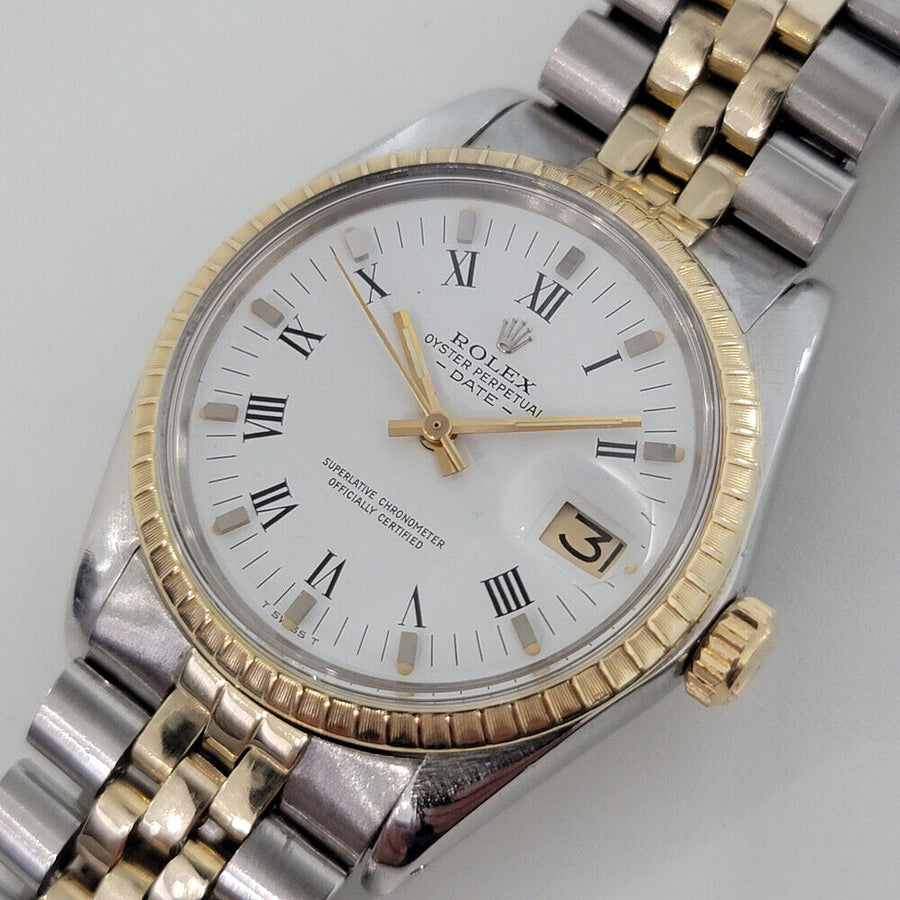 Mens Rolex Oyster Date 1505 w Papers 35mm 18k Gold SS Automatic 1970s RJC168
