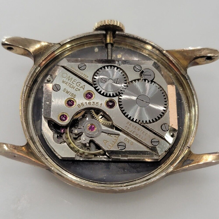 Midsize Omega 28mm 14K Rose Gold Filled Military Style Manual Watch 1930s JM18