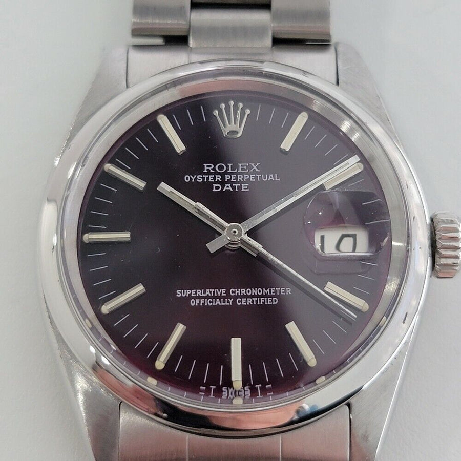 Mens Rolex Oyster Perpetual Date 1501 35mm 1960s Burgundy Dial Automatic RA111