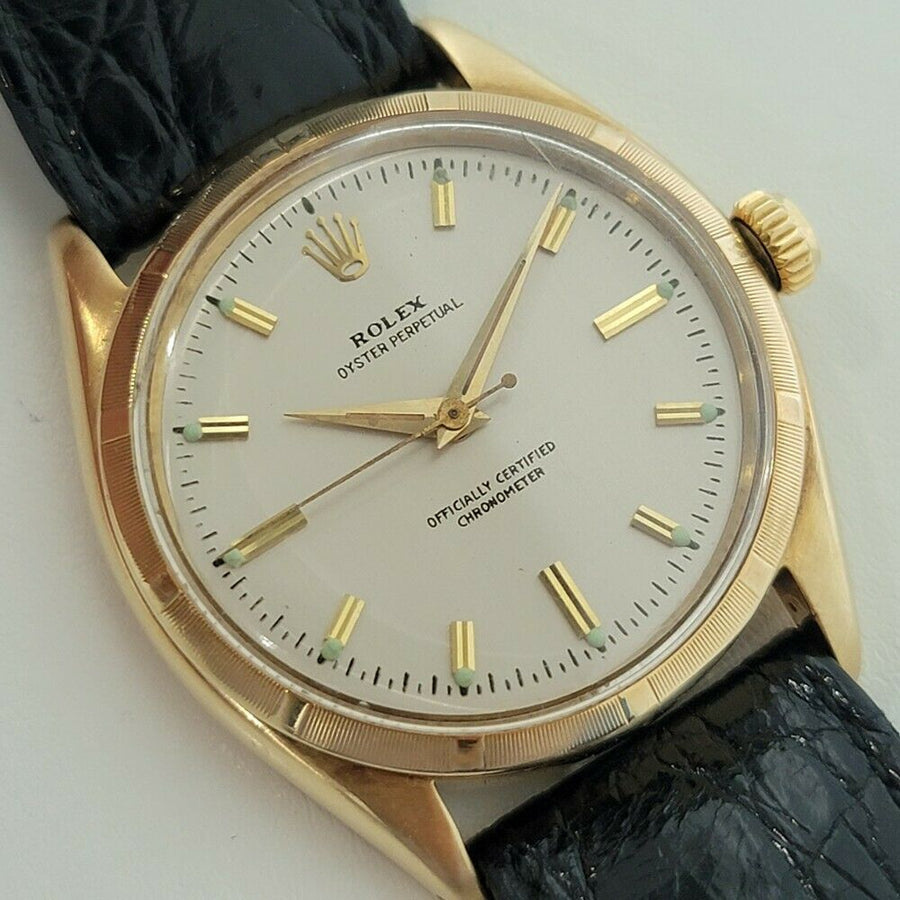 Mens Rolex Oyster Perpetual Ref 6565 34mm 14k Gold Automatic 1950s Vintage RA275