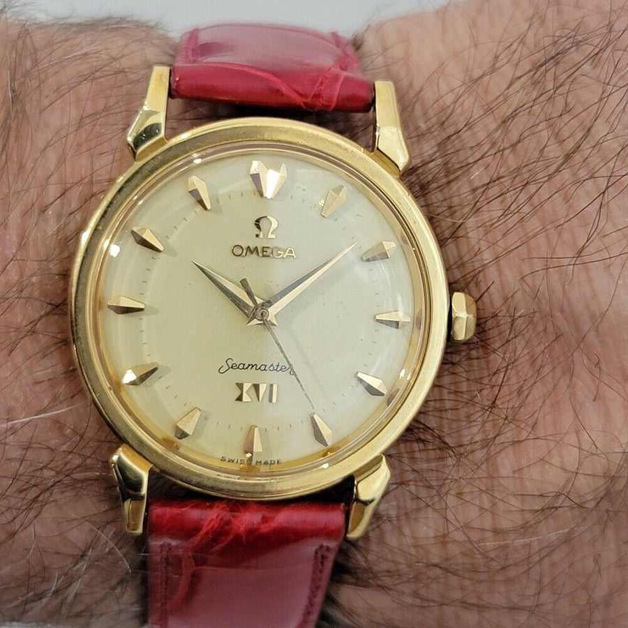 Mens Omega Seamaster XVI Olympic 18k Gold Automatic 1950s w Box JM1