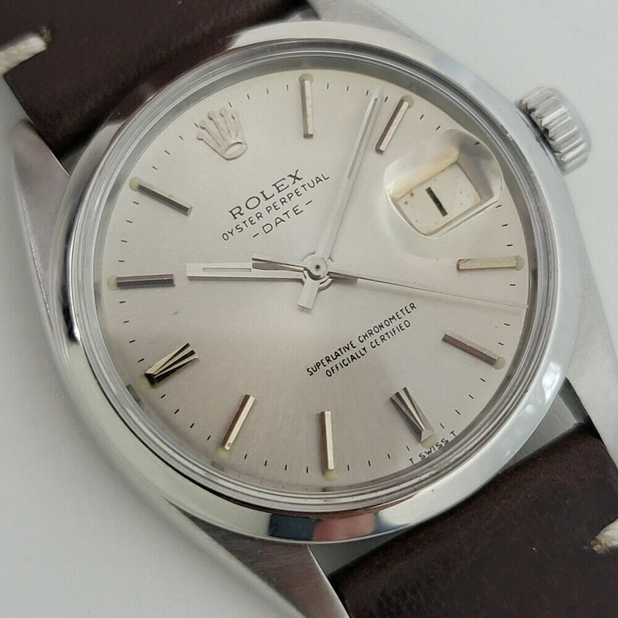 Mens Rolex Oyster Perpetual Date 1500 35mm 1960s Automatic Vintage Swiss RA199