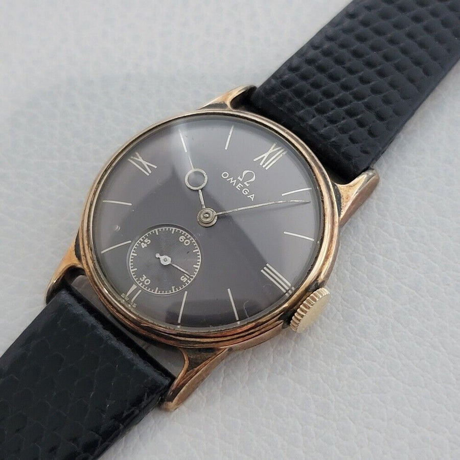 Midsize Omega 28mm 14K Rose Gold Filled Military Style Manual Watch 1930s JM18