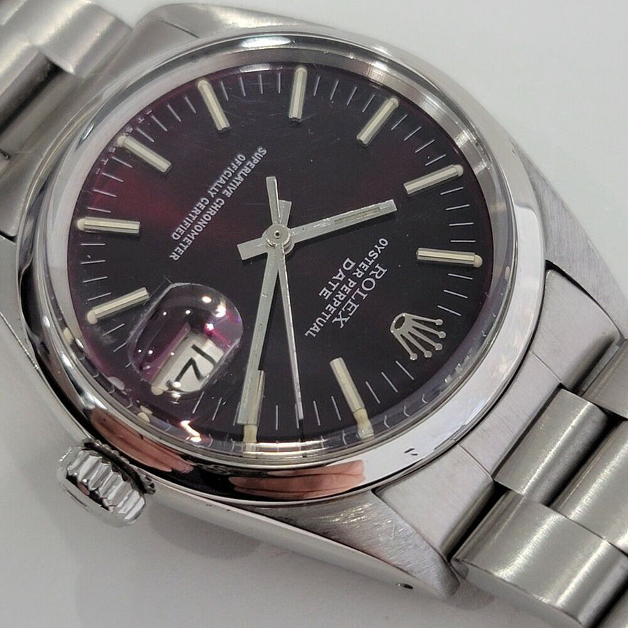 Mens Rolex Oyster Perpetual Date 1501 35mm 1960s Burgundy Dial Automatic RA111