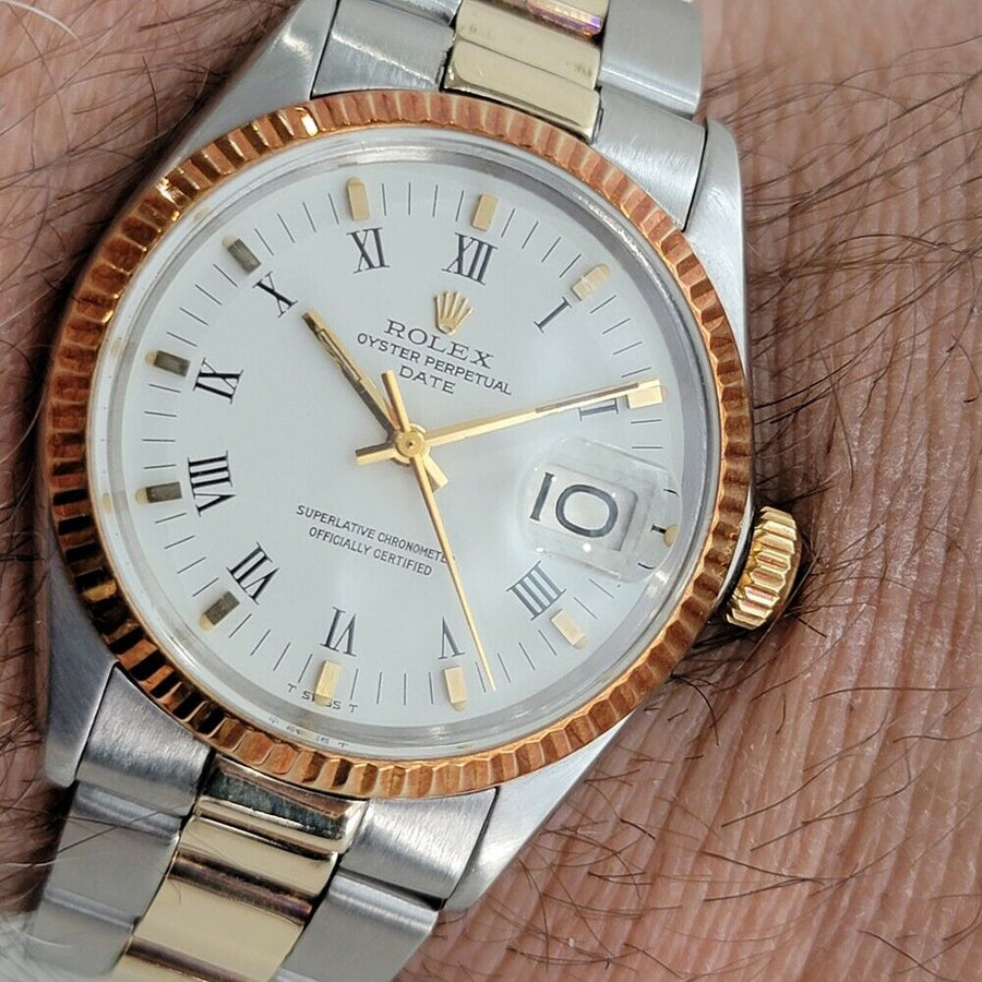 Mens Rolex Oyster Perpetual Date 1500 1970s 35mm Gold ss Automatic Swiss RA164