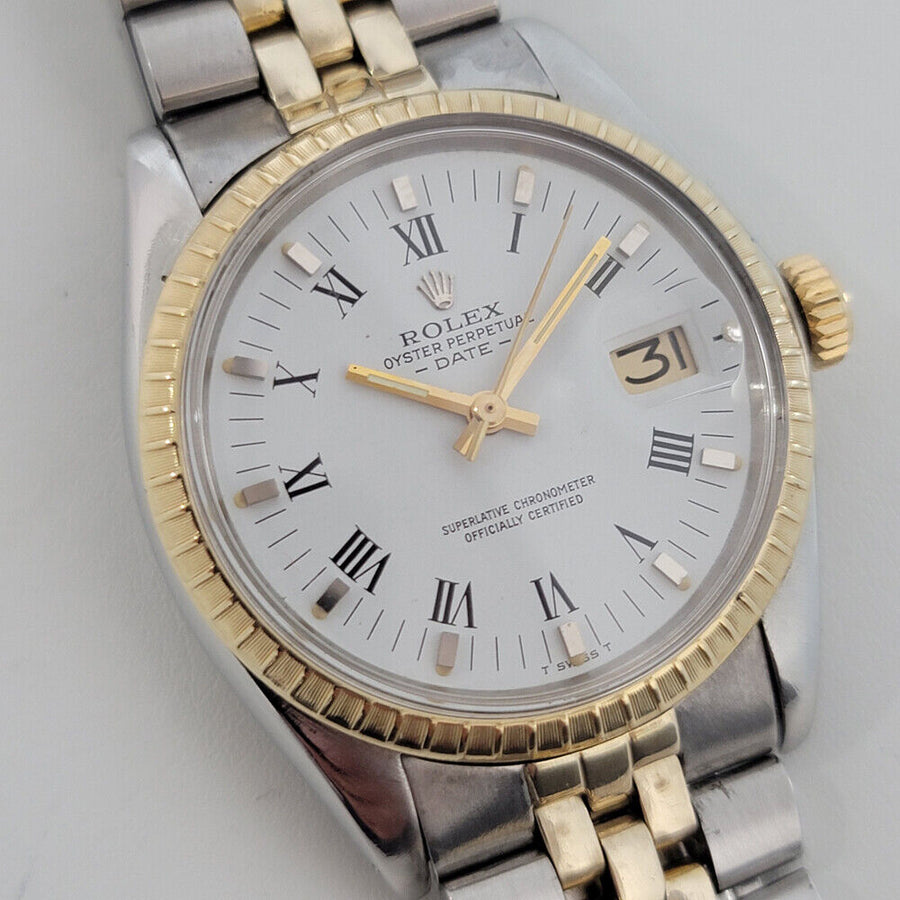 Mens Rolex Oyster Date 1505 w Papers 35mm 18k Gold SS Automatic 1970s RJC168