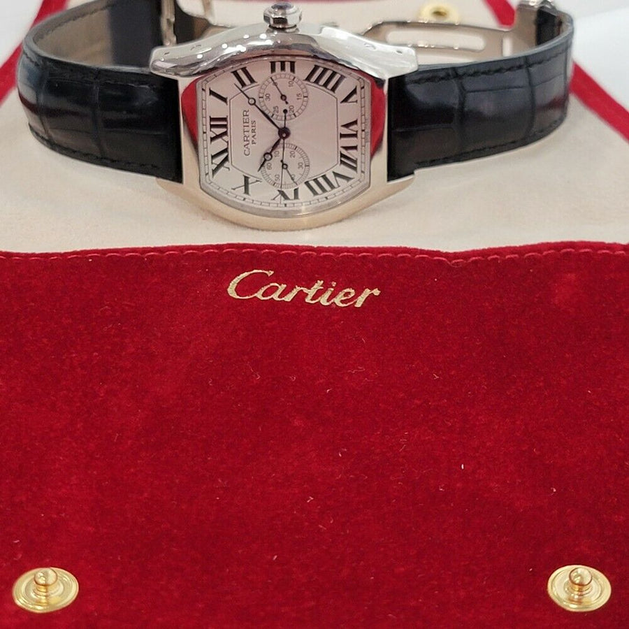 Mens Cartier Tortue 2762 39mm 18k Wht Gold Manual Original Chronograph 2000s IL1