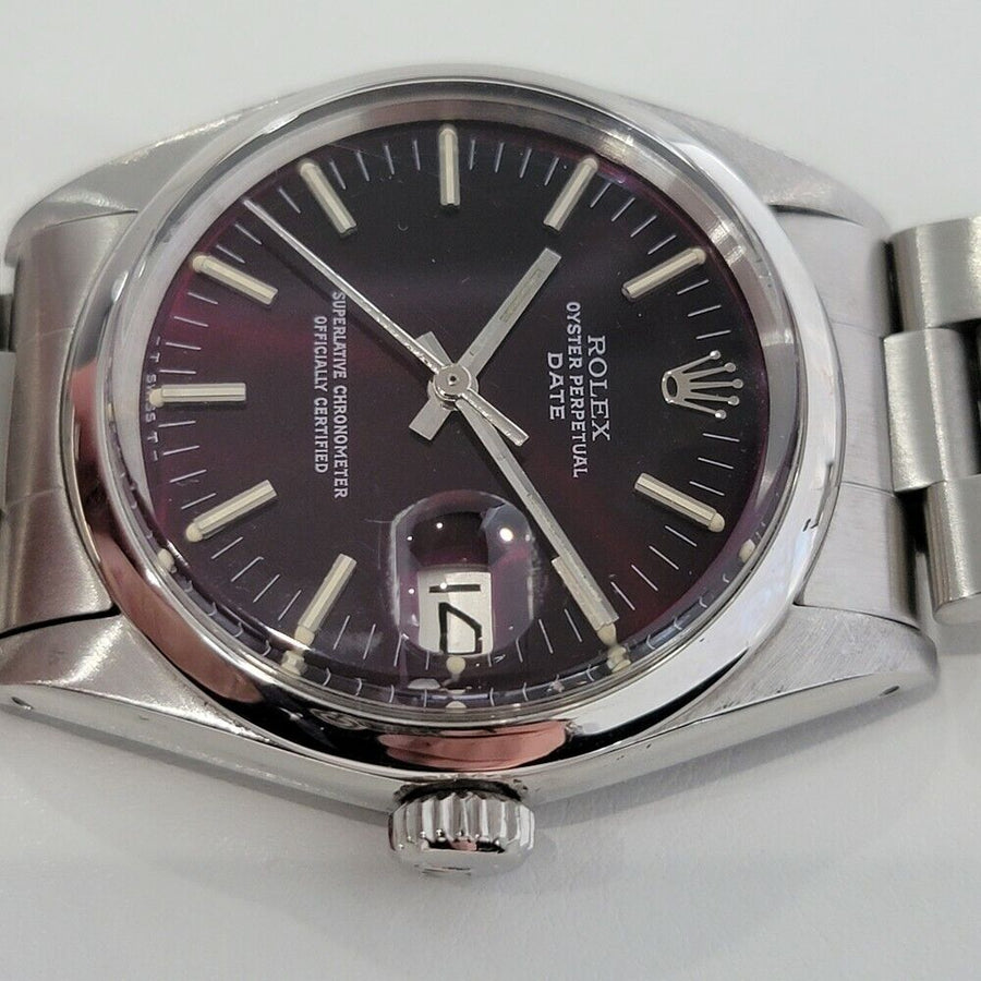Mens Rolex Oyster Perpetual Date 1501 35mm 1960s Burgundy Dial Automatic RA111