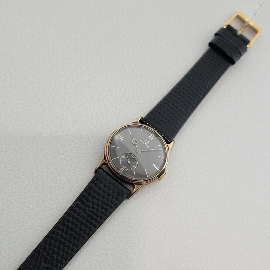 Midsize Omega 28mm 14K Rose Gold Filled Military Style Manual Watch 1930s JM18