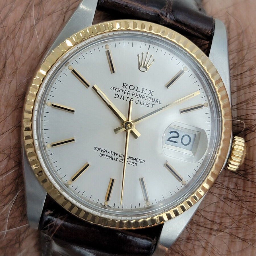 Mens Rolex Datejust Ref 16013 36mm 18k Gold SS 1980s Auto Quickset Swiss RA270B