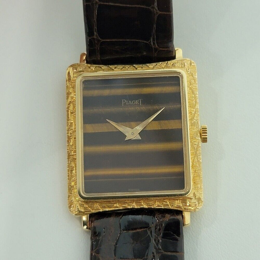 Unisex Piaget Protocole 25mm 18k Gold Tiger Eye Dress Watch 1970s original RA295