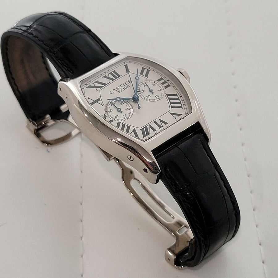 Mens Cartier Tortue 2762 39mm 18k Wht Gold Manual Original Chronograph 2000s IL1