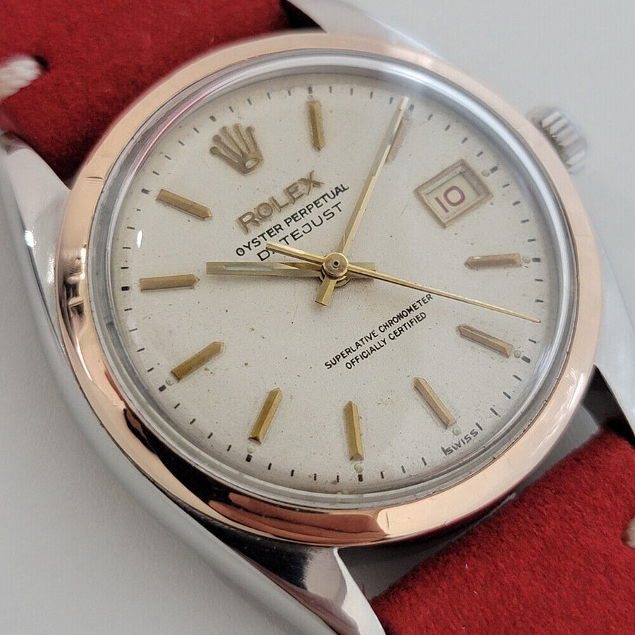Mens Rolex Oyster Datejust Ref 6075 1950s 36mm 14k SS Automatic Vintage RJC157