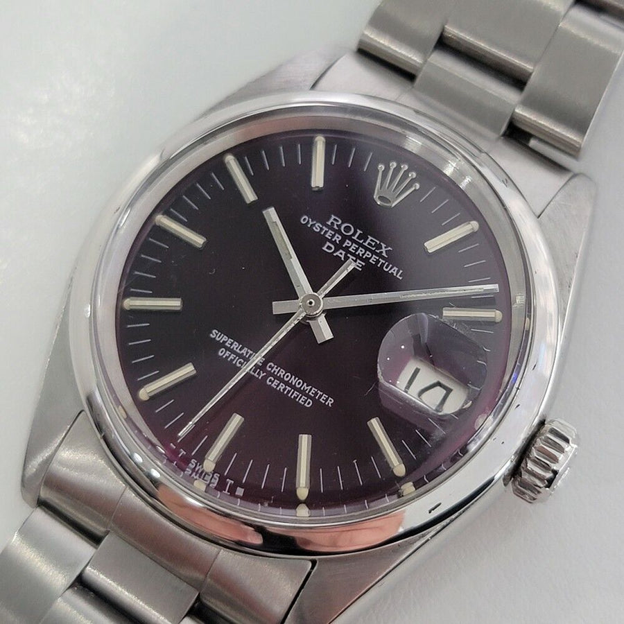 Mens Rolex Oyster Perpetual Date 1501 35mm 1960s Burgundy Dial Automatic RA111