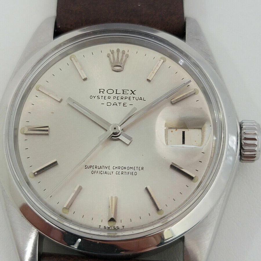 Mens Rolex Oyster Perpetual Date 1500 35mm 1960s Automatic Vintage Swiss RA199