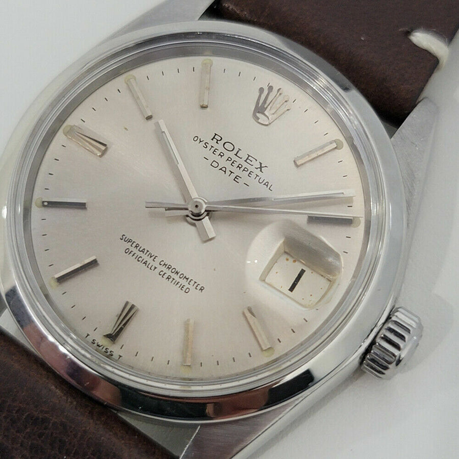 Mens Rolex Oyster Perpetual Date 1500 35mm 1960s Automatic Vintage Swiss RA199
