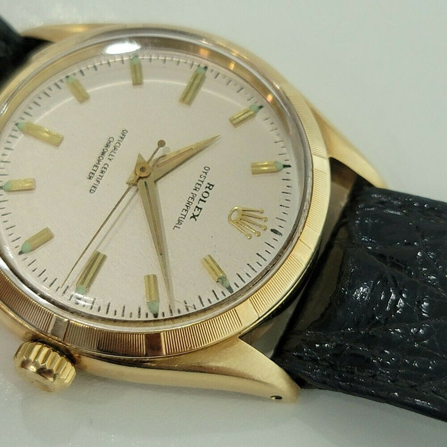 Mens Rolex Oyster Perpetual Ref 6565 34mm 14k Gold Automatic 1950s Vintage RA275