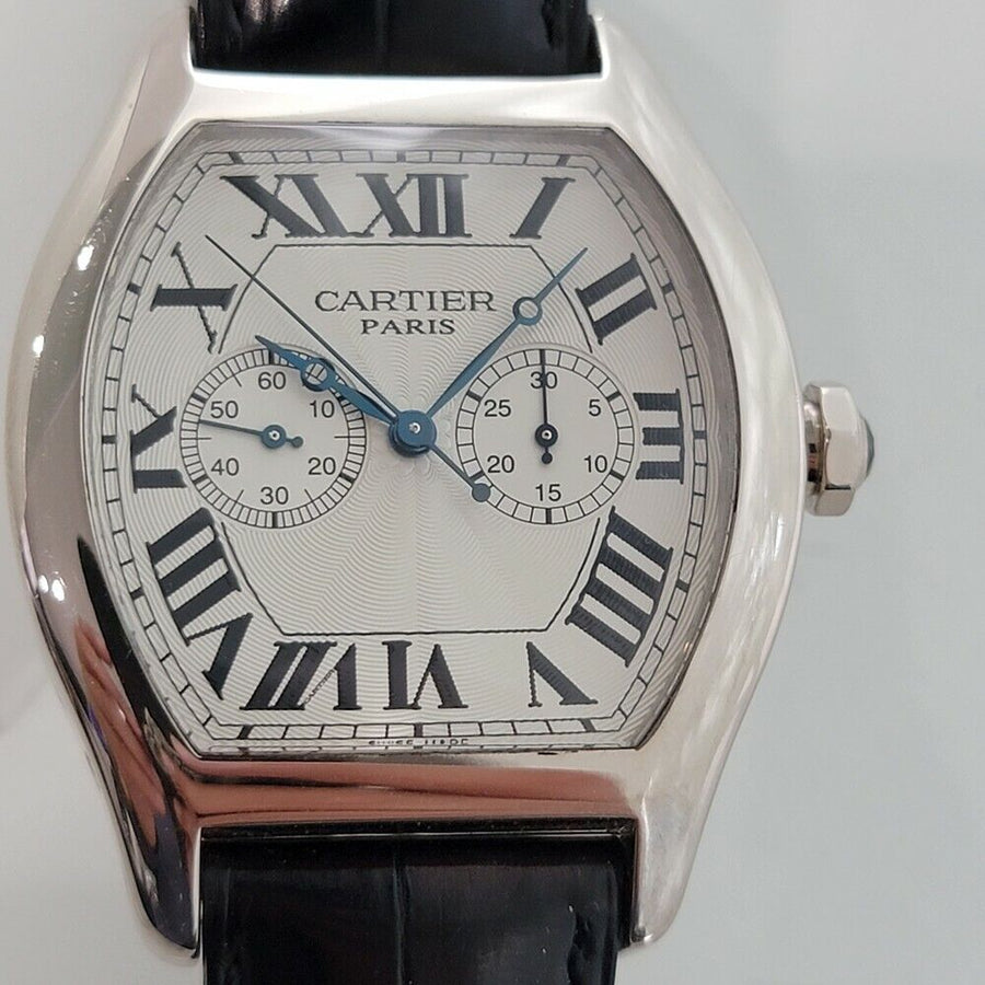 Mens Cartier Tortue 2762 39mm 18k Wht Gold Manual Original Chronograph 2000s IL1