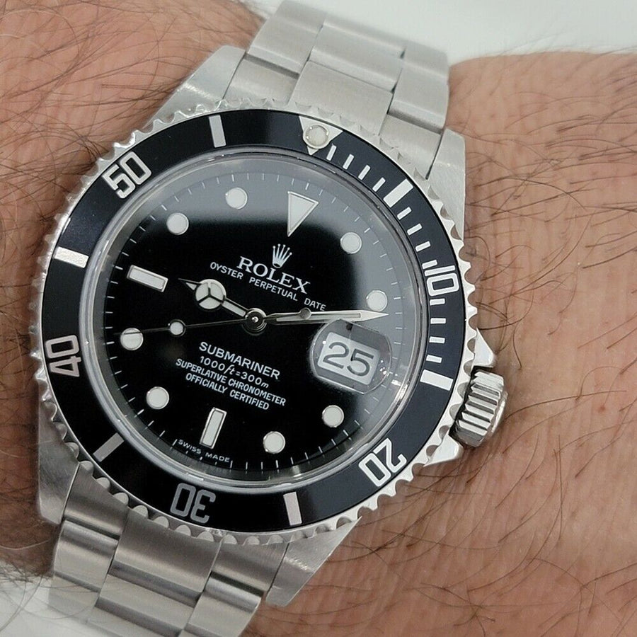 Mens Rolex Submariner Ref 16610 Date All Original Automatic 2000s w Pouch RA257