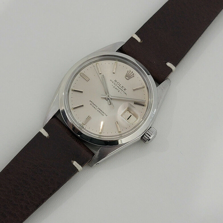 Mens Rolex Oyster Perpetual Date 1500 35mm 1960s Automatic Vintage Swiss RA199
