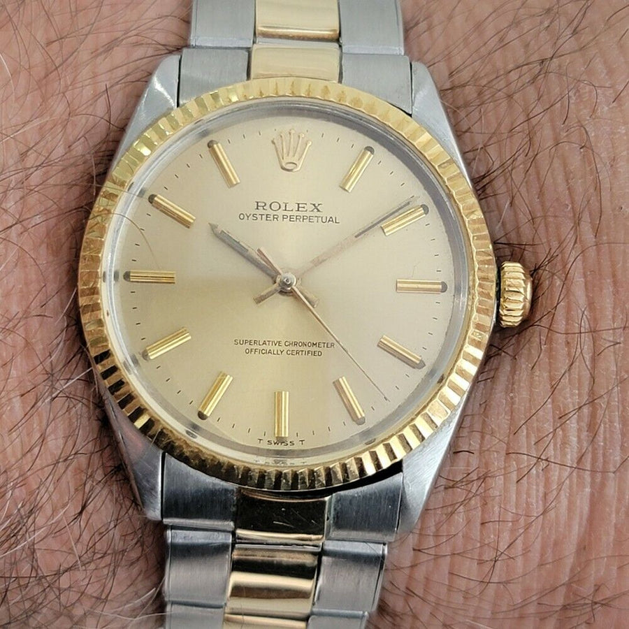 Mens Rolex Oyster Perpetual 5500 35mm 14k Gold SS 1960s Automatic Vint BEVERLY HILLS VINTAGE WATCHES