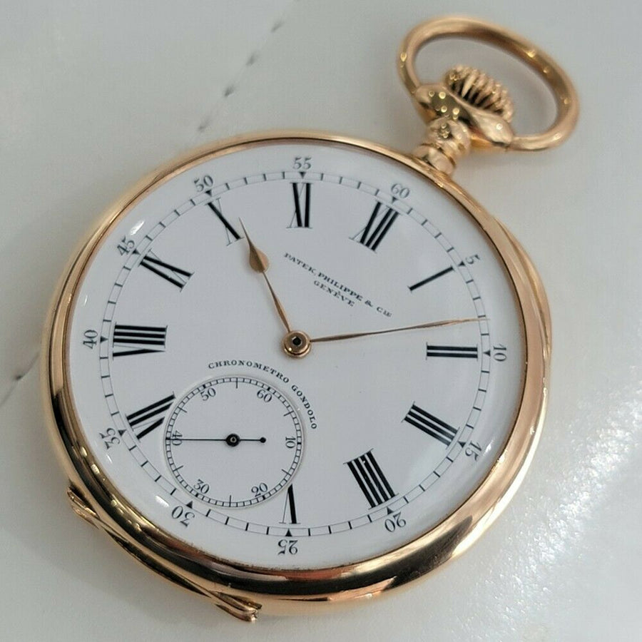 Patek Philippe Chronometro Gondolo 52mm 18k Gold Pocket Watch 1910s w Box RA184