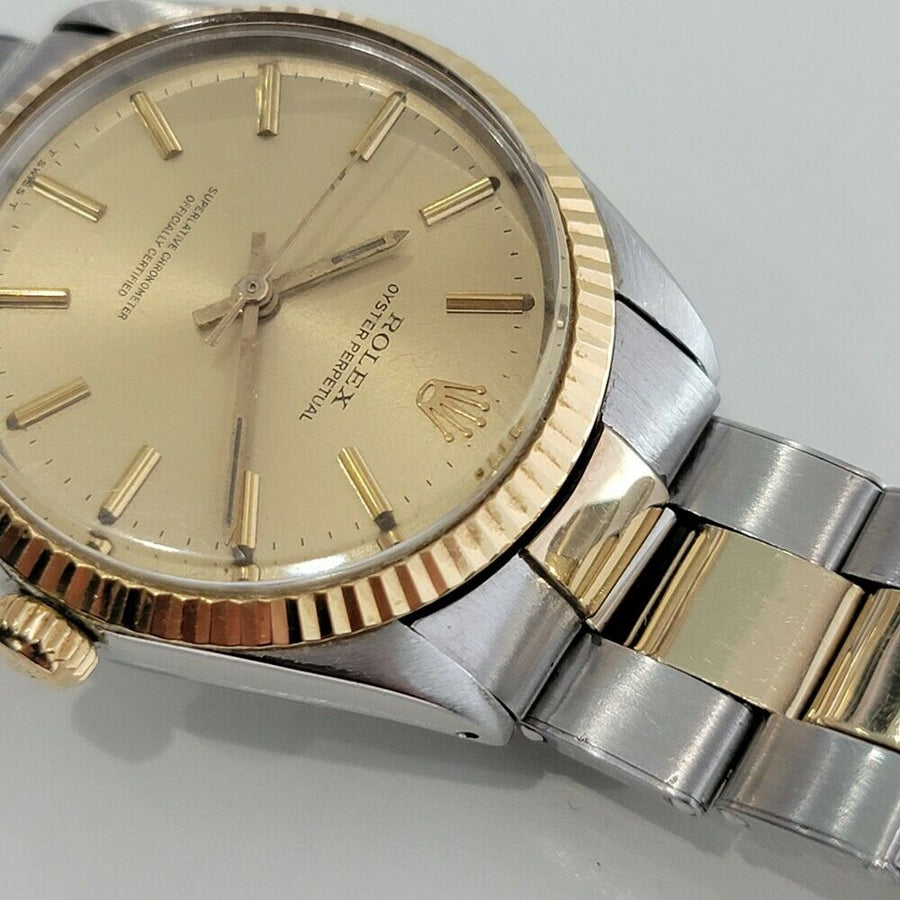 Mens Rolex Oyster Perpetual 5500 35mm 14k Gold SS Automatic 1960s Vintage RA179