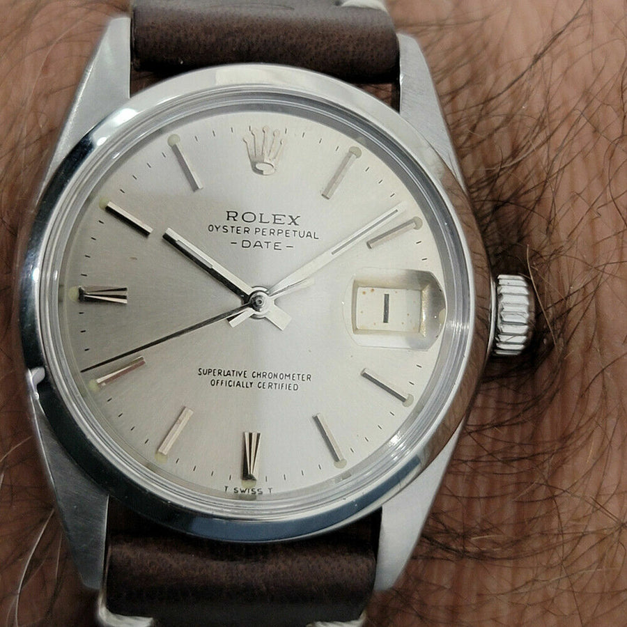 Mens Rolex Oyster Perpetual Date 1500 35mm 1960s Automatic Vintage Swiss RA199