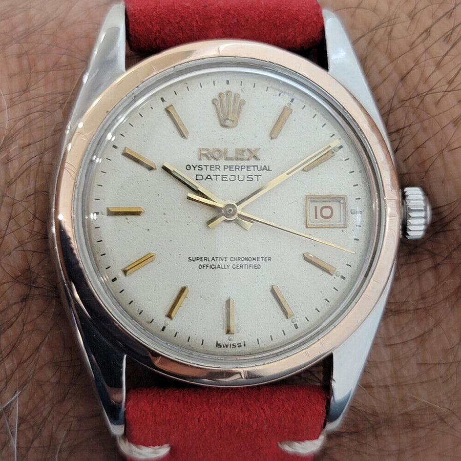 Mens Rolex Oyster Datejust Ref 6075 1950s 36mm 14k SS Automatic Vintage RJC157