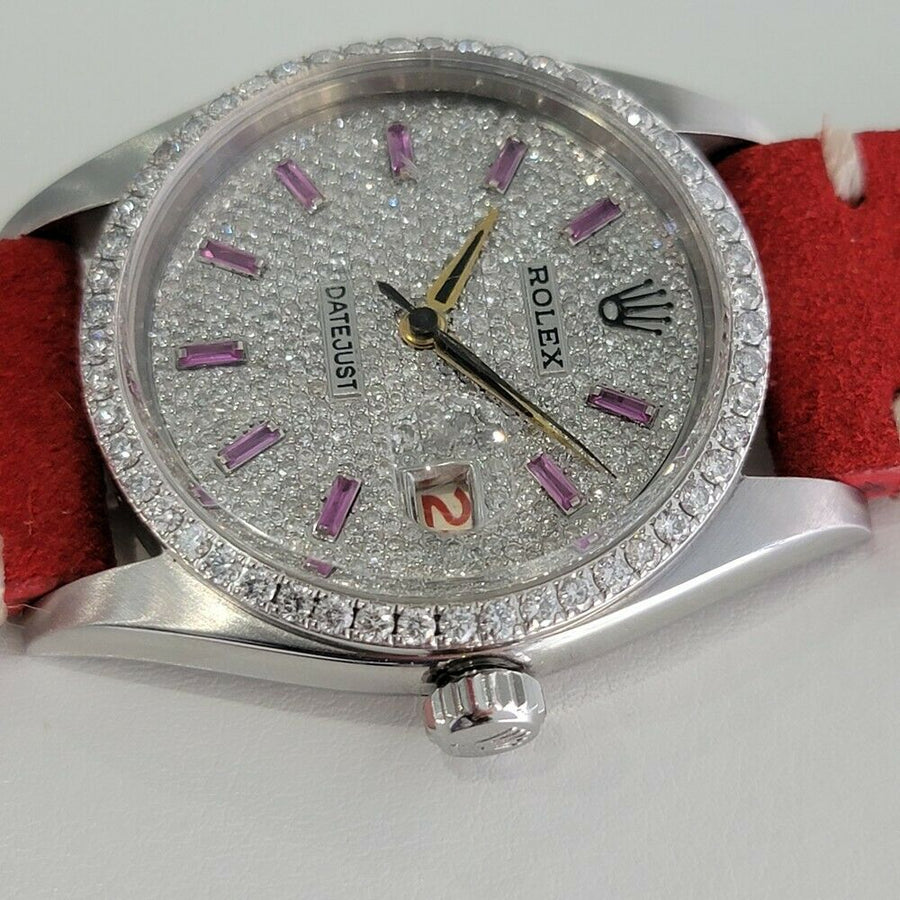 Mens Rolex Oyster Perpetual Datejust 6305 36mm Diamond Dial Hand Wind 1950s RA15
