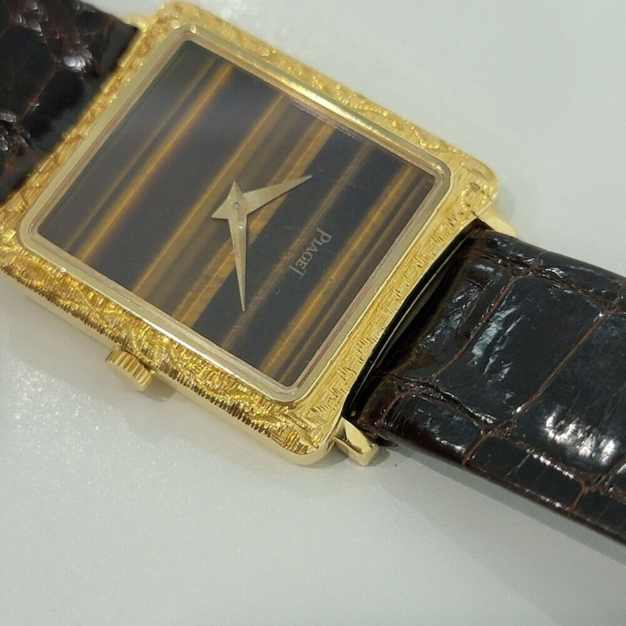 Unisex Piaget Protocole 25mm 18k Gold Tiger Eye Dress Watch 1970s original RA295