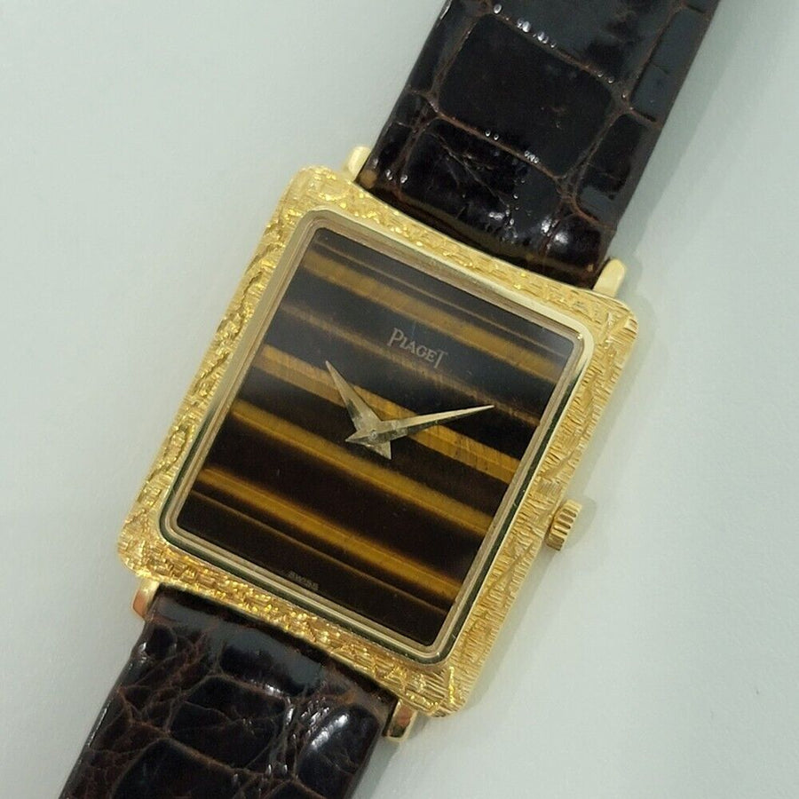 Unisex Piaget Protocole 25mm 18k Gold Tiger Eye Dress Watch 1970s original RA295