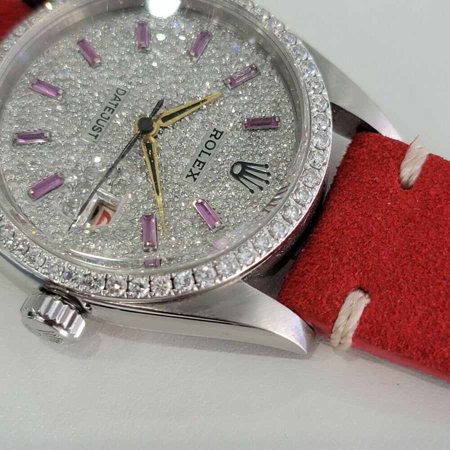 Mens Rolex Oyster Perpetual Datejust 6305 36mm Diamond Dial Hand Wind 1950s RA15