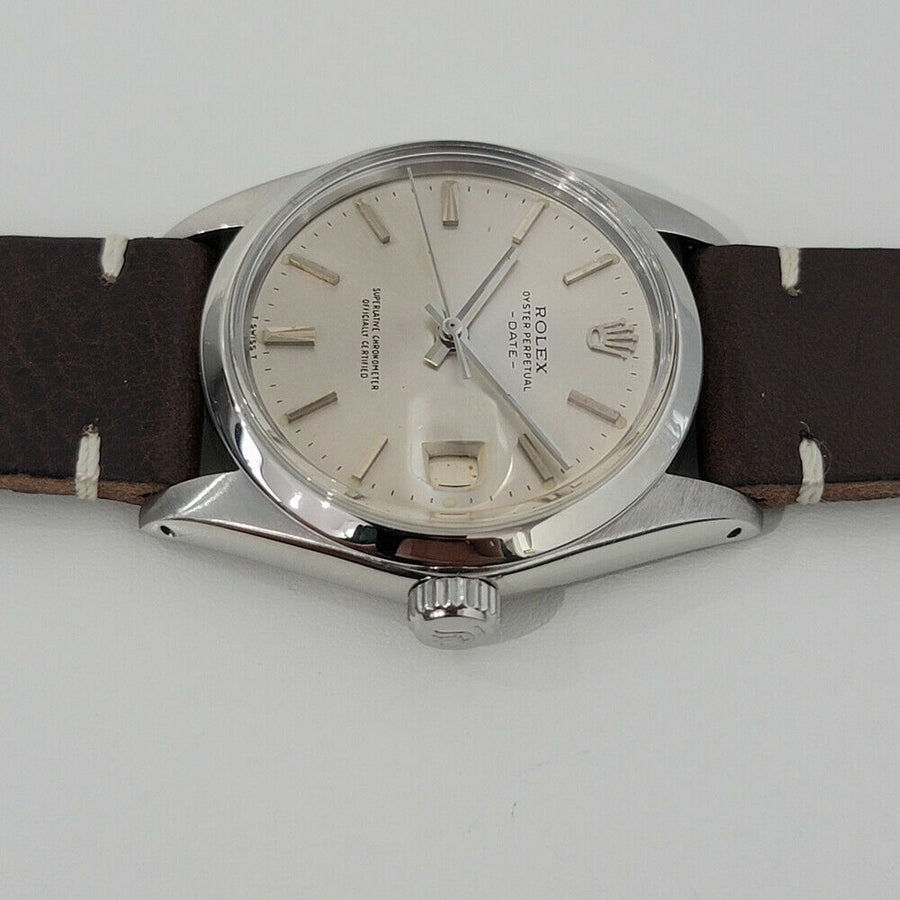 Mens Rolex Oyster Perpetual Date 1500 35mm 1960s Automatic Vintage Swiss RA199