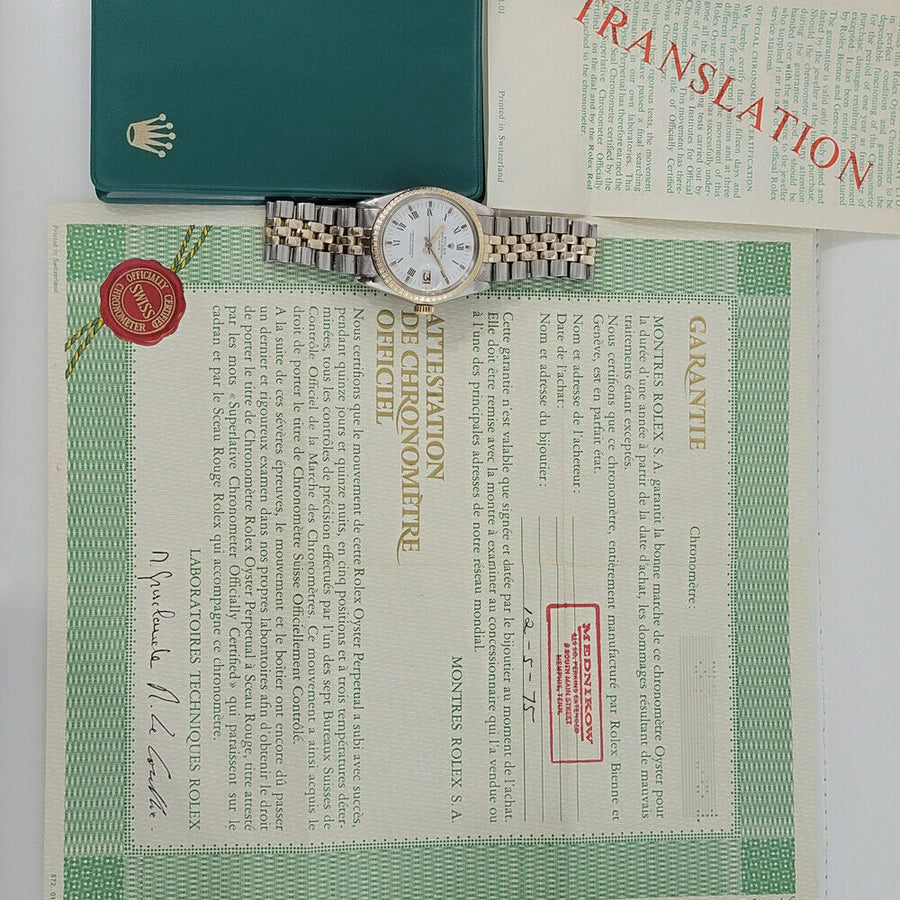 Mens Rolex Oyster Date 1505 w Papers 35mm 18k Gold SS Automatic 1970s RJC168