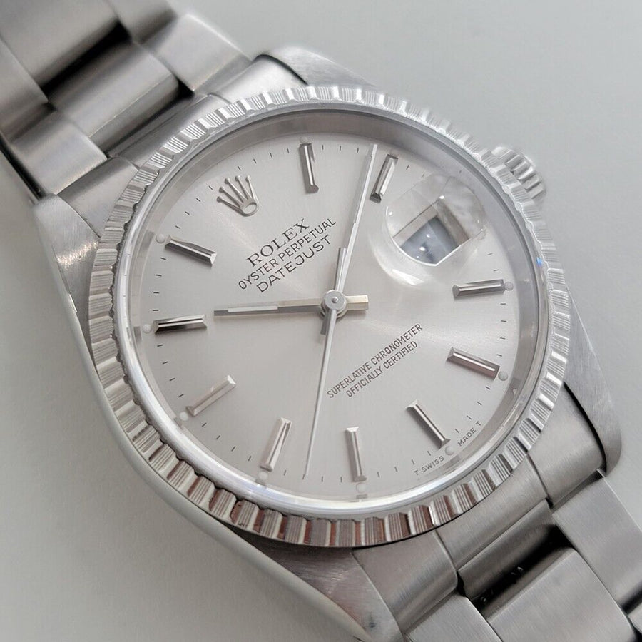 Mens Rolex Oyster Box Tags Papers Datejust Ref 16220 36mm Automatic 1980s RA302