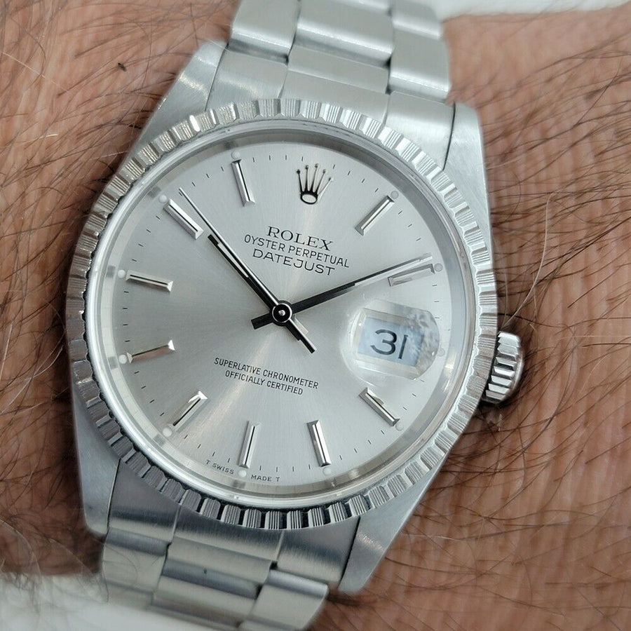 Mens Rolex Oyster Box Tags Papers Datejust Ref 16220 36mm Automatic 1980s RA302